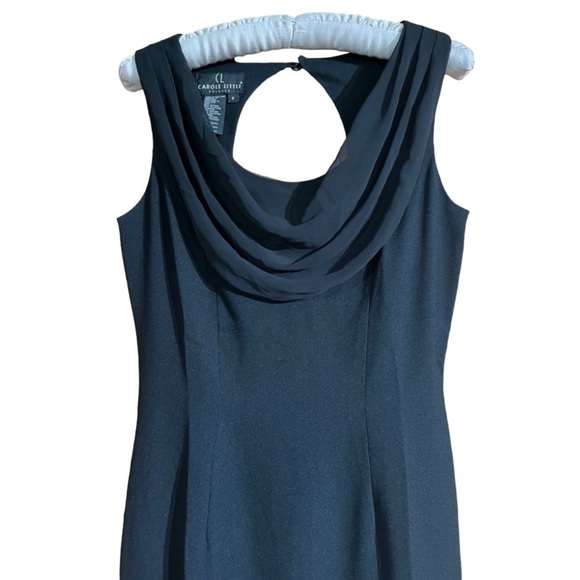 VTG Carole Little Black Halter Midi Sheath Dress Sheer Cowl Neck Date Formal - Picture 3 of 12